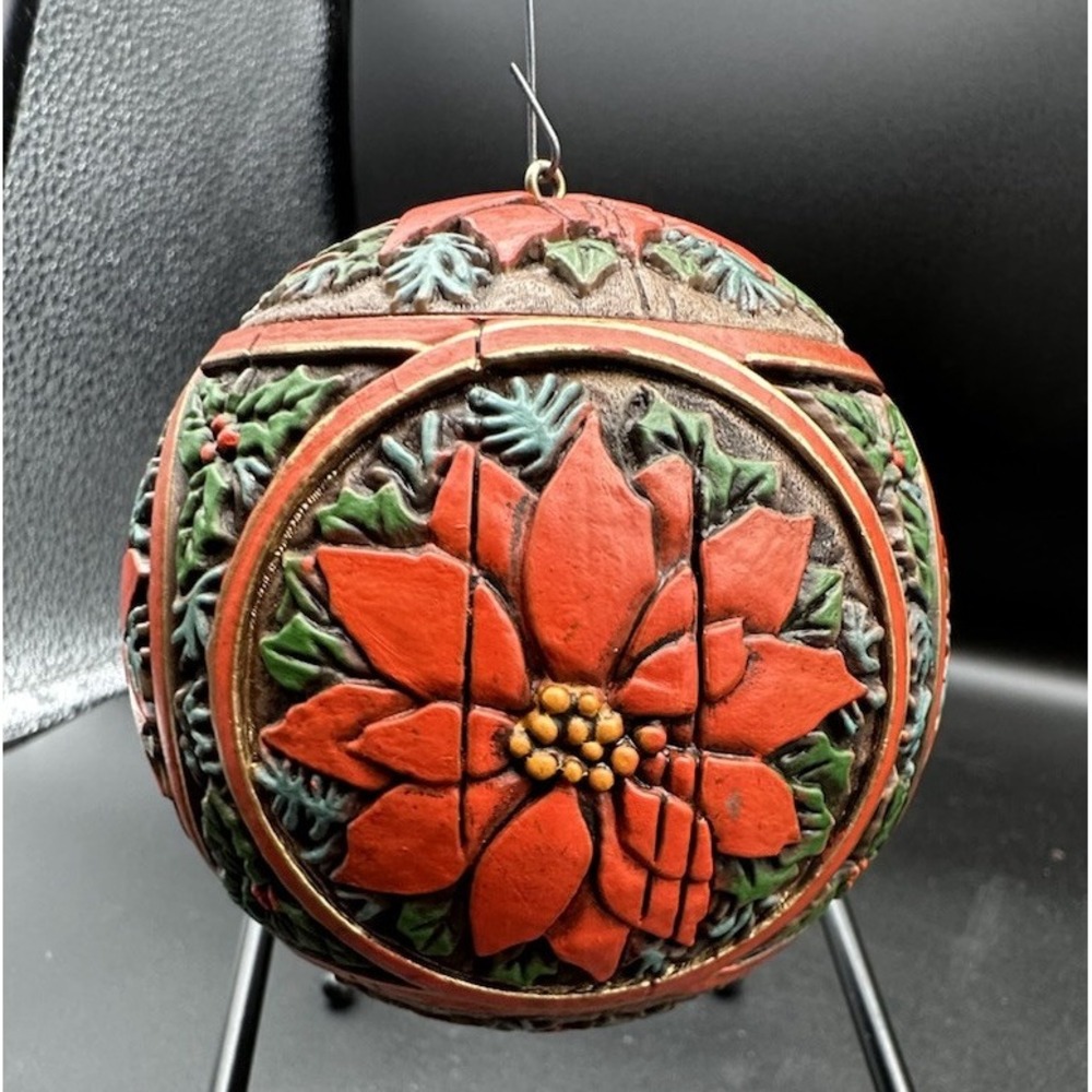 Hallmark Holly and Poinsettia Ball Christmas Ornament 1978 Ball with Origina Box